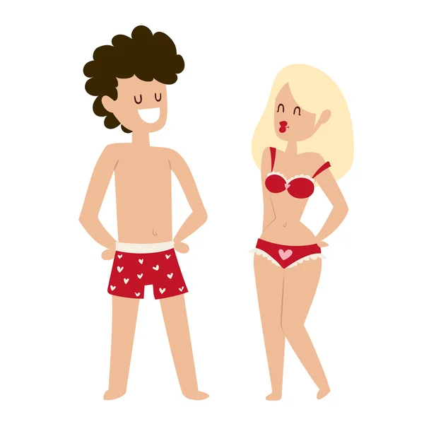 Dibujos animados jóvenes amantes pareja vector desnuda — Archivo Imágenes Vectoriales