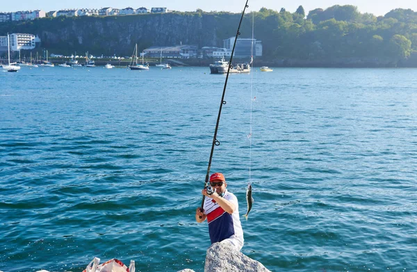 Brixham Devon Maja 2021 Pokazuje Ludziom Powodzeniem Łowił Ryby Wędce — Zdjęcie stockowe