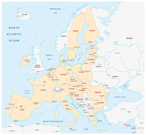 Státy Evropské unie mapa bez Velká Británie — Stockový vektor