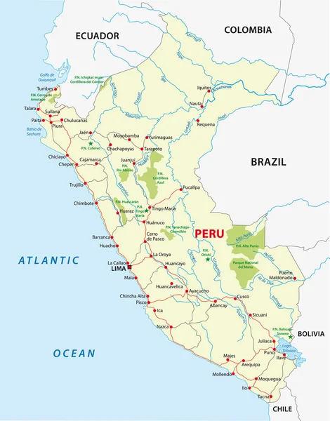 Cestovní mapa Peru — Stockový vektor