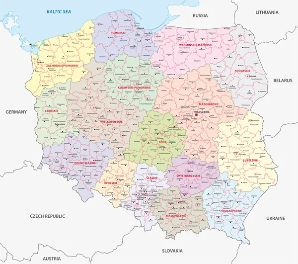 Polsko administrativní mapa — Stockový vektor