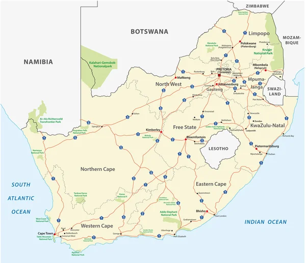 Jižní Afrika cestovní mapa — Stockový vektor