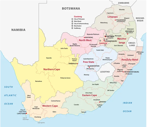 África do Sul Mapa administrativo — Vetor de Stock