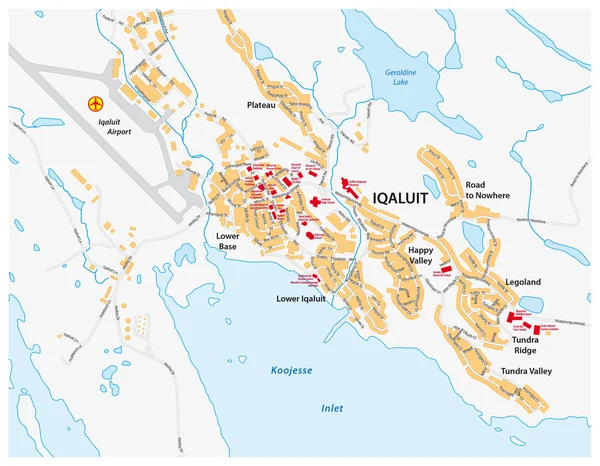 Calle el mapa de Iqaluit Nunavut territorio, Canadá — Vector de stock