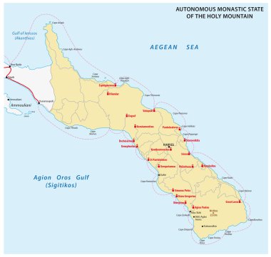 map of Autonomous Monastic State of the Holy Mountain, Greece clipart