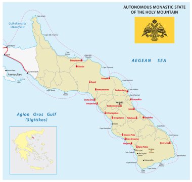 map of Autonomous Monastic State of the Holy Mountain with flag, Greece clipart