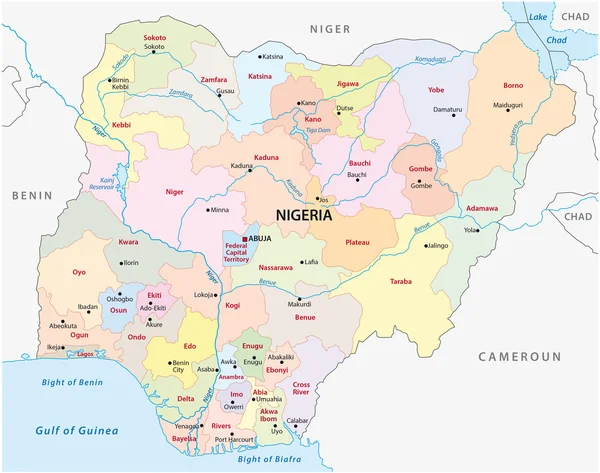 Mapa administrativo de Nigeria — Vector de stock