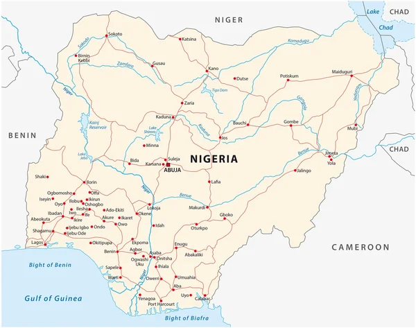 Carte routière du Nigeria — Image vectorielle