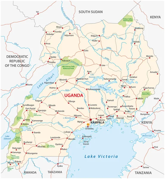 Mappa stradale vettoriale della repubblica di uganda — Vettoriale Stock