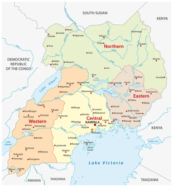 Mappa amministrativa e politica della Repubblica dell'Uganda — Vettoriale Stock