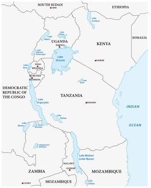 vektör anahat büyük Afrika göller Haritası