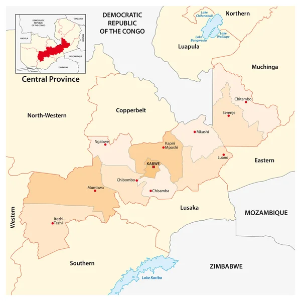 Administratieve en politieke kaart van de provincie Central in Zambia — Stockvector