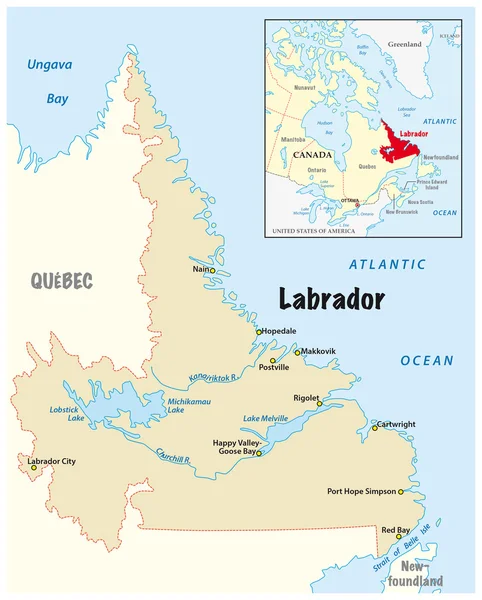 Vektor karta över Labrador i Kanada — Stock vektor