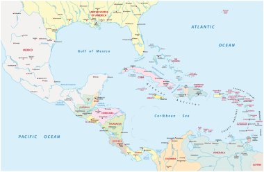 administrative map of Central America and the Caribbean countries clipart