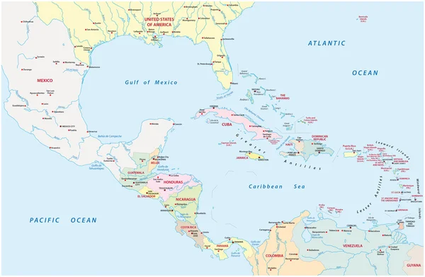 Mapa administrativo de los países de Centroamérica y el Caribe — Archivo Imágenes Vectoriales