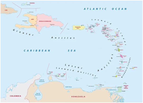 Carte des états des Antilles mineures — Image vectorielle