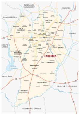 yol haritası Brezilya şehir curitiba ilçe ve mahalleleri ile