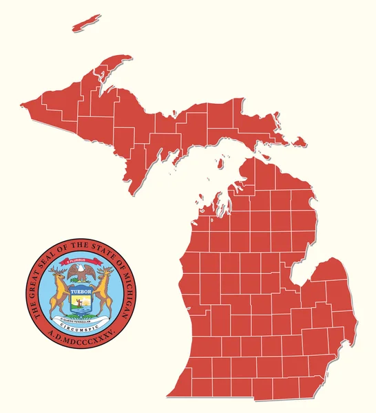 Mapa administrativo y político simple con el sello del Estado de Estados Unidos Michigan — Archivo Imágenes Vectoriales