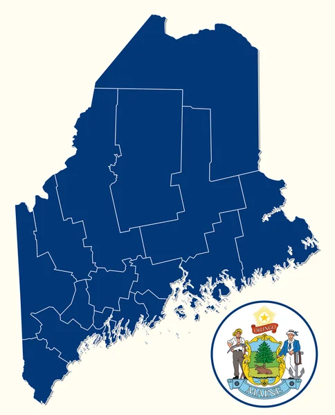 Prosta mapa administracyjnych i politycznych z uszczelką na nas stanu Maine — Wektor stockowy