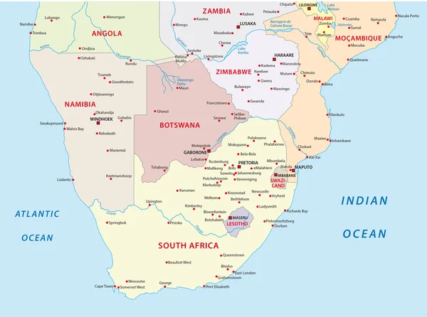Адміністративна карта Штатів півдня Африки — стоковий вектор