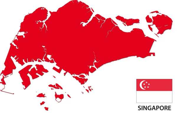 Peta singapore dan bendera - Stok Vektor