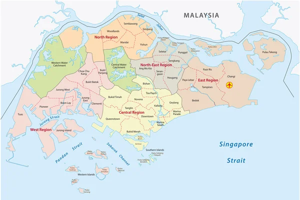 Peta administratif Republik Singapura. - Stok Vektor