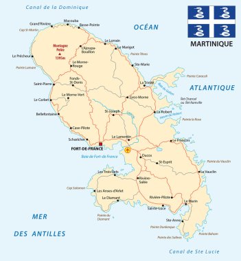 road map of Martinique with flag clipart