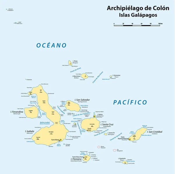 Mapa ekwadorski archipelagu Galapagos — Wektor stockowy