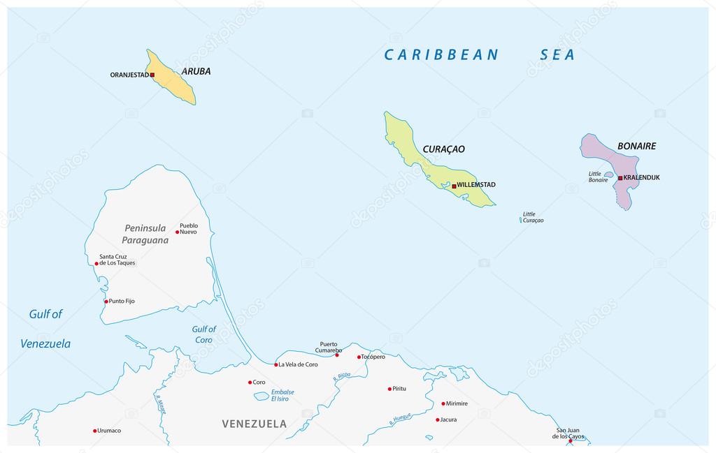 map of the ABC islands in the Caribbean sea