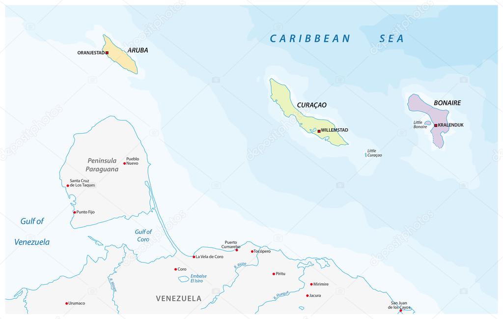 map of the ABC islands in the Caribbean sea