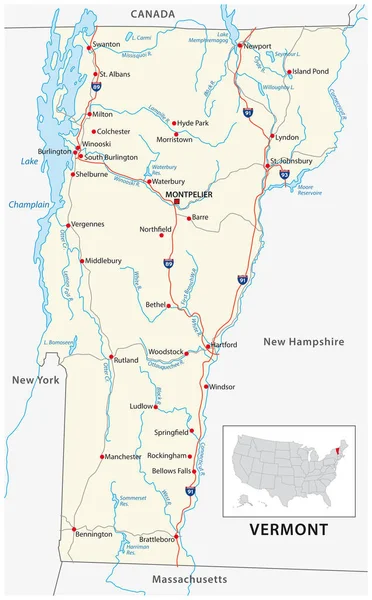 Hoja Ruta Del Estado Norteamericano Vermont — Archivo Imágenes Vectoriales