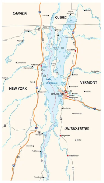 Векторна Мапа Північноамериканського Озера Шамплен Сша Канада — стоковий вектор