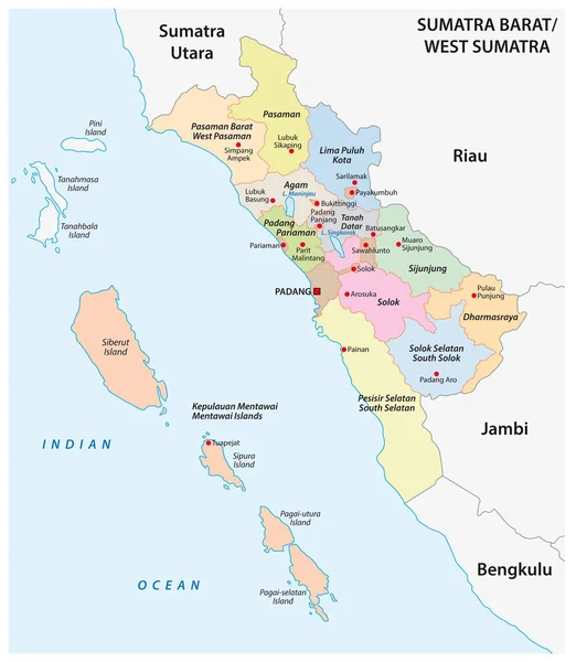 Carte Vectorielle Administrative Province Indonésienne Sumatra Ouest Sumatra Indonésie — Image vectorielle