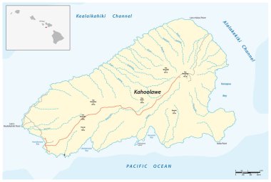 Hawaii Takımadaları 'ndaki en küçük adanın vektör haritası, Kahoolawe, Hawaii
