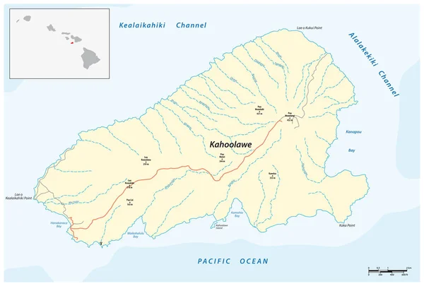 Vectorkaart Van Het Kleinste Eiland Hawaïaanse Archipel Kahoolawe Hawaii — Stockvector