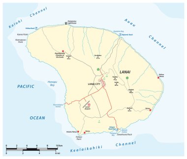 Hawaii Takımadaları 'ndaki Lanai Adası' nın vektör haritası, Hawaii, ABD