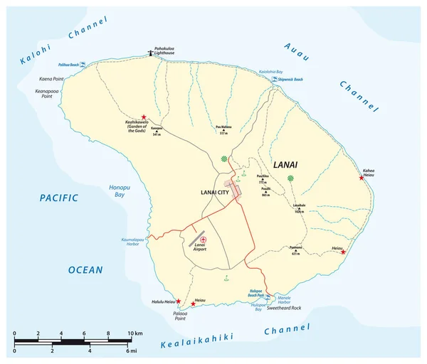 Hawaii Takımadaları Ndaki Lanai Adası Nın Vektör Haritası Hawaii Abd — Stok Vektör