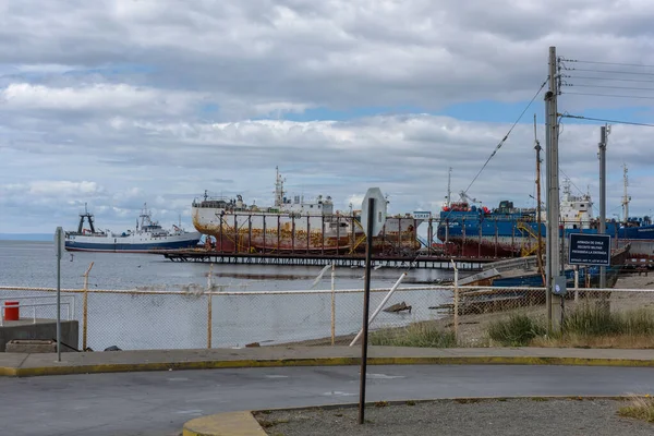 Punta Delgada Chile Februar 2020 Schiffe Einer Werft Hafen Von — Stockfoto
