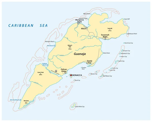 Mapa Vetorial Ilha Hondurenha Caribe Guanaja Honduras —  Vetores de Stock