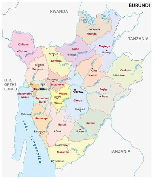 Mapa Vetorial Nova Divisão Administrativa Estado Burundi — Vetor de Stock