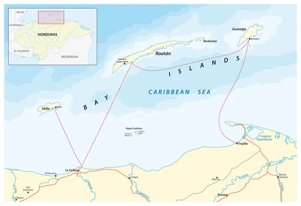 Karayip Körfezi Adalarının Vektör Haritası Honduras — Stok Vektör
