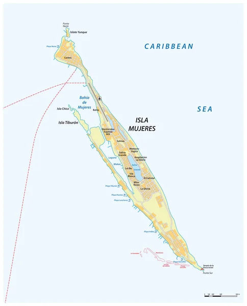 Διανυσματικός Χάρτης Του Μεξικανικού Νησιού Mujeres Στην Καραϊβική Θάλασσα — Διανυσματικό Αρχείο