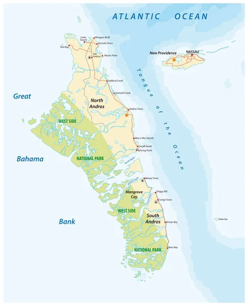 Mappa Vettoriale Andros Island New Providence Bahamas — Vettoriale Stock