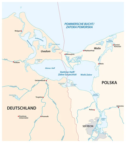 Mapa Vetorial Lagoa Szczecin Estuário Rio Oder Mar Báltico — Vetor de Stock