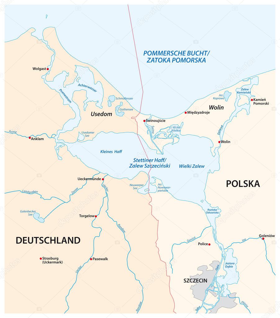 vector map of the Szczecin Lagoon in the estuary of the Oder River in the Baltic Sea