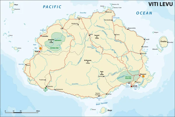 Vektorová Mapa Viti Levu Fidžijská Republika — Stockový vektor