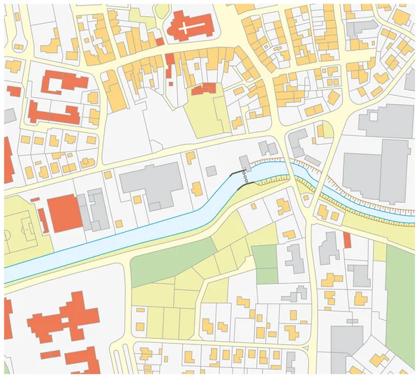 Inbillad Fastighetskarta Över Ett Område Med Byggnader Och Gator — Stock vektor