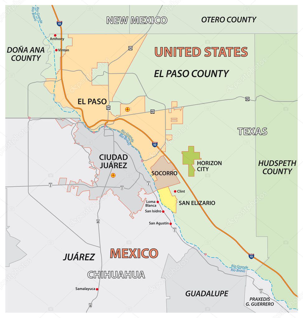 Vector map of the Texan El Paso County, United States