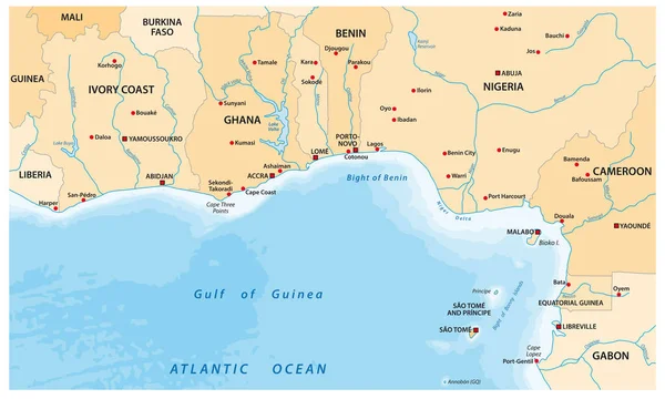 Mapa Vectorial Del Golfo Guinea África Occidental — Vector de stock