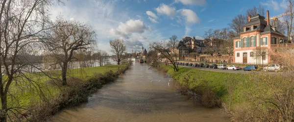 Paisaje Invernal Del Río Main Nidda Cerca Frankfurt Hochst — Foto de Stock